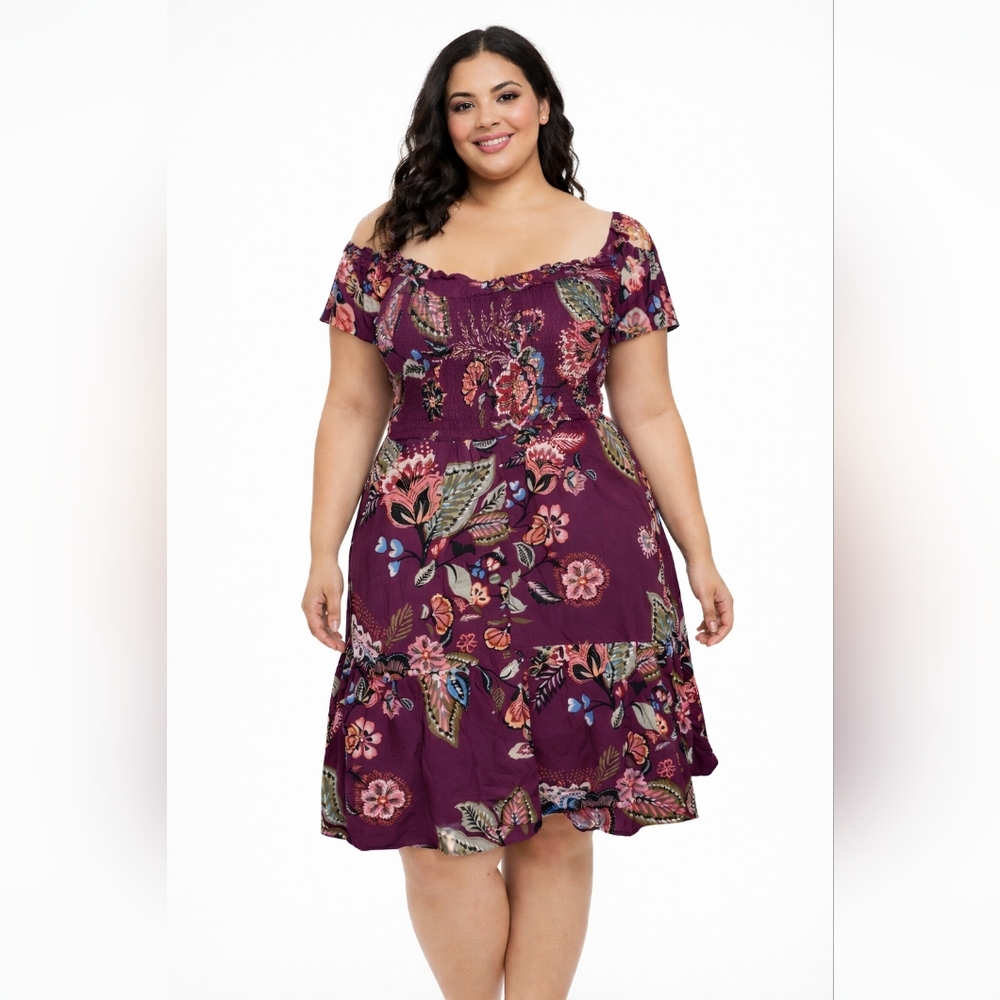 Maurices Floral Purple Smocked Dress Women’s Plus Size OX